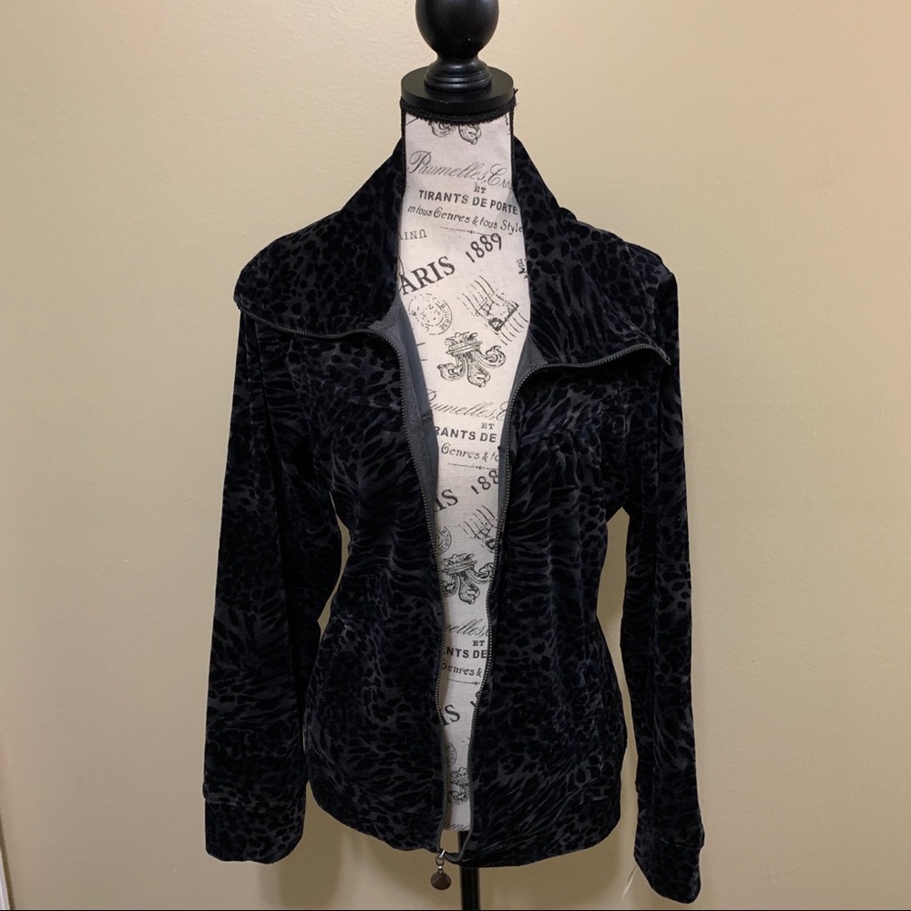 Style & Co Black & Gray Animal Print Velour Jacket Size Large NEW - Picture 5 of 11
